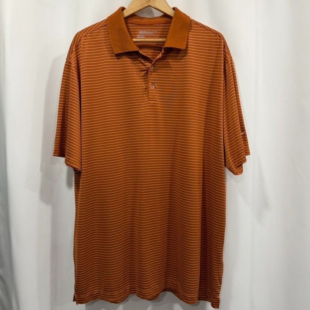 Nike Golf Dri Fit Men's XXL Orange Striped Short Sleeve Collared Shirt 656